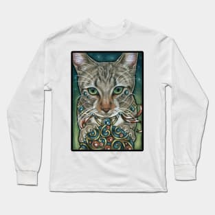 Cosmos Cat with Toy - Black Outlined Design Long Sleeve T-Shirt